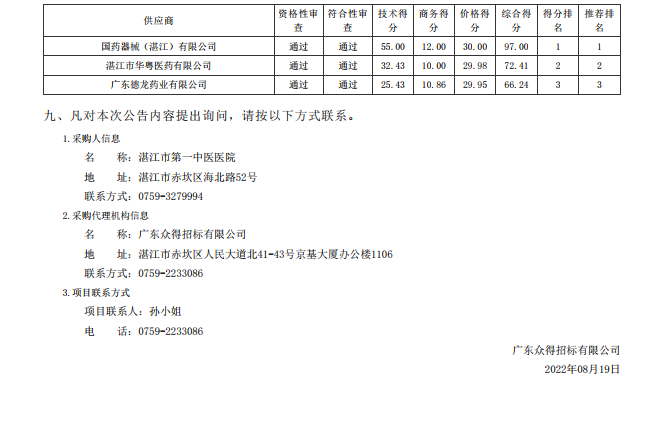 湛江市第一中醫(yī)醫(yī)院醫(yī)療設(shè)備采購項目【項目編號：ZDZJ22-Z21116】中標(biāo) 公告(圖2)