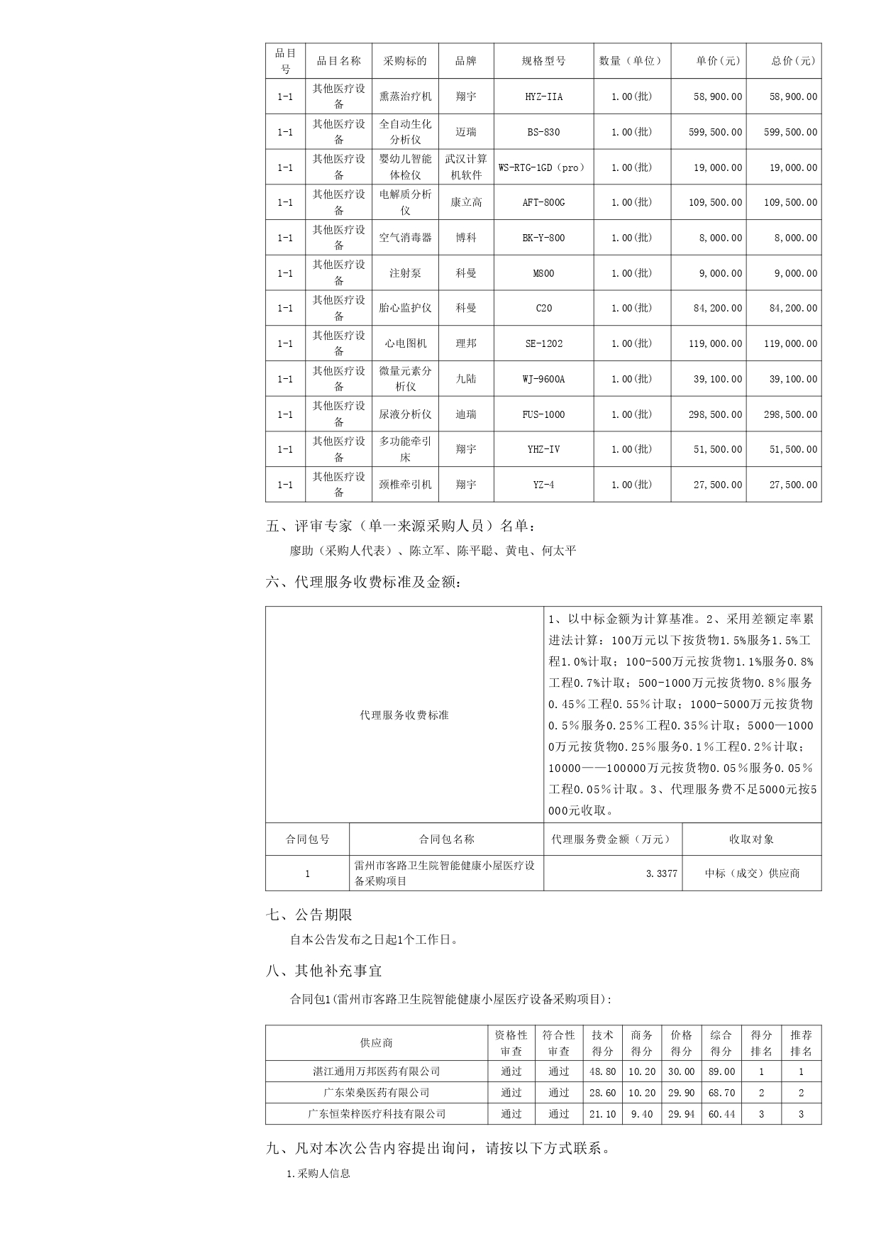雷州市客路衛(wèi)生院智能健康小屋醫(yī)療設備采購項目【項目編號：ZDZJ22-Z09149】結果公告(圖2)