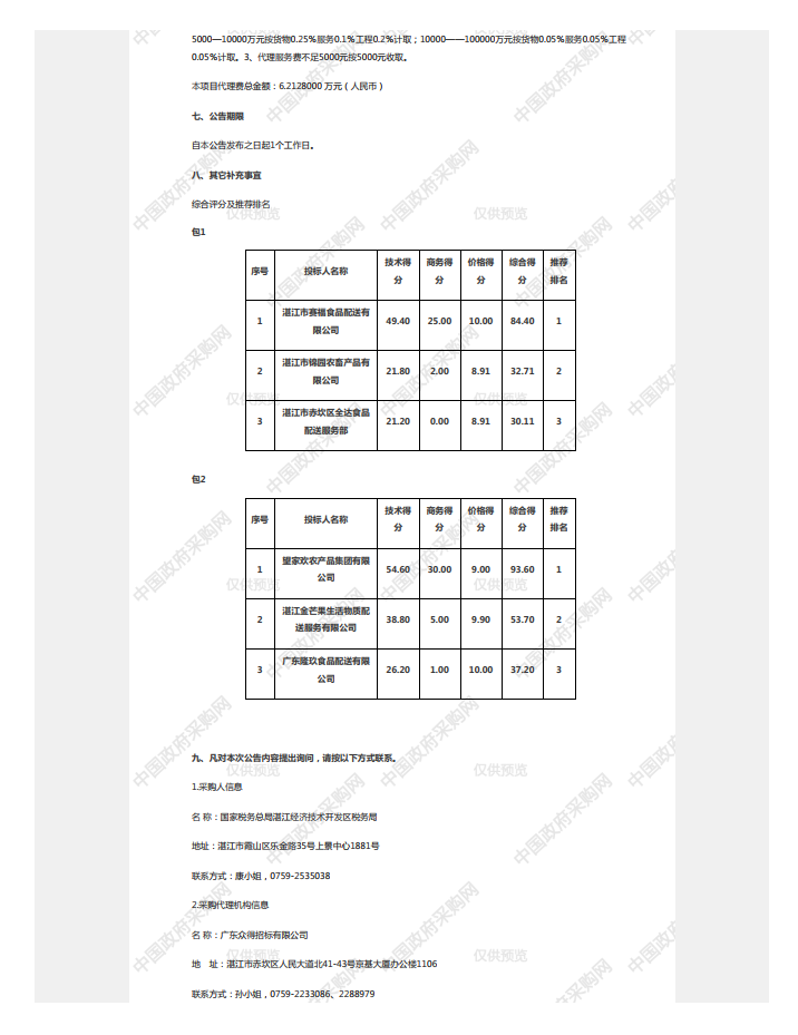 國家稅務(wù)總局湛江經(jīng)濟(jì)技術(shù)開發(fā)區(qū)稅務(wù)局機(jī)關(guān)食堂2023年-2025年度食材配送服務(wù) 采購項目【項目編號：ZDZJ23-Z21006】中標(biāo)公告(圖2)